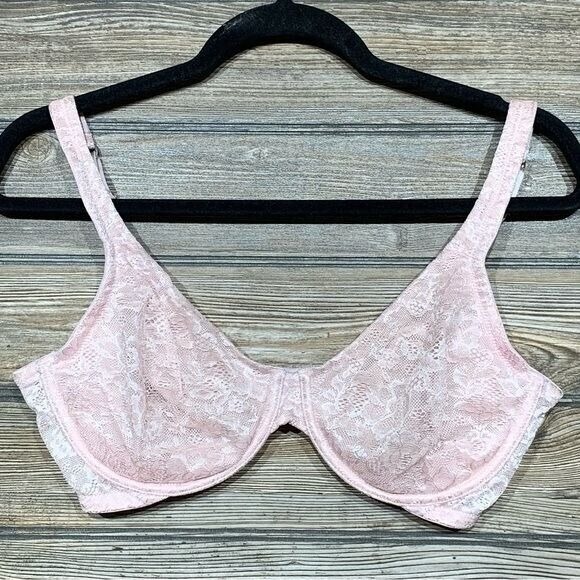 Ambrielle Other - Ambrielle Full Figure Bra Womens Size 36D Pink Lace Underwire Support Unlined